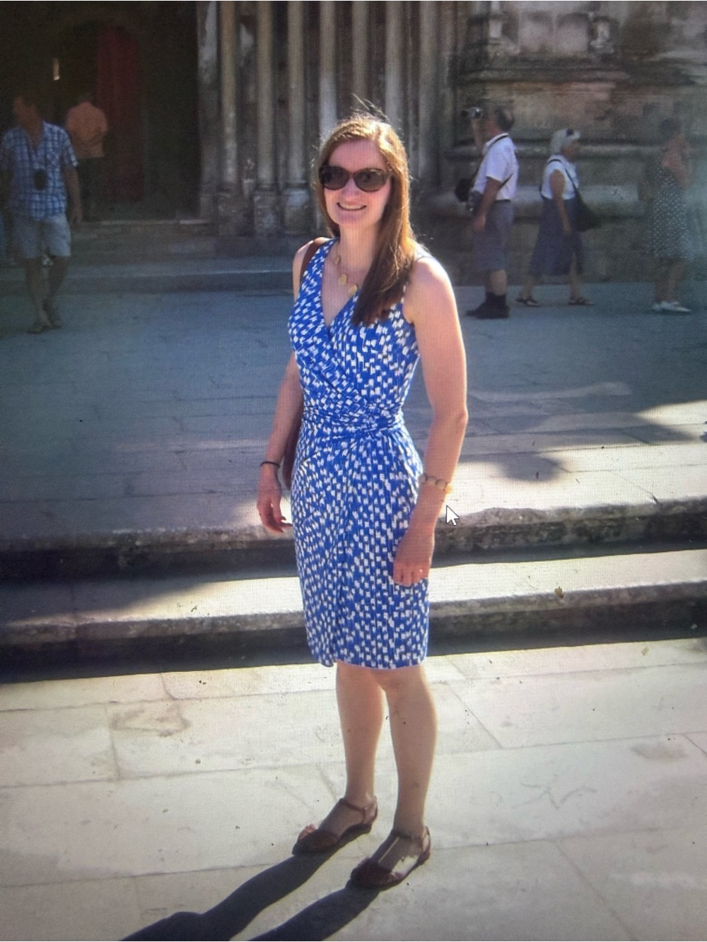 Ann Taylor Blue and White Printed Wrap-Style Midi Dress